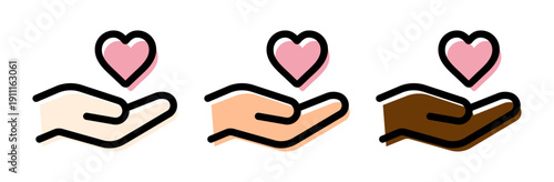 多様性・国際支援を表すアイコン　ピンクのハートマークと手　版ズレ風