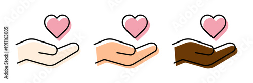 多様性・多国籍を表すハートと手のアイコン　版ズレ風　ピンク