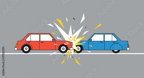 Car accident illustration two vehicles colliding on gray road