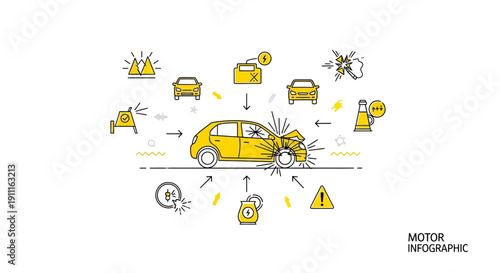 Car accident infographic illustration collision damage and safety symbols