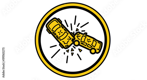 Car accident symbol graphic illustration on white background warning sign
