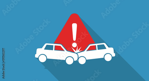 Car accident warning icon illustration on blue background