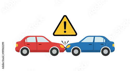 Car accident warning sign collision between two vehicles isolated concept