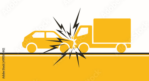 Car and truck collision illustration depicting accident and impact with lightning
