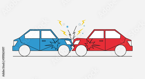 Car collision illustration with sparks and impact graphic design element