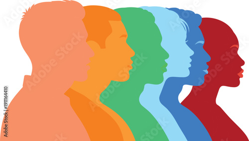 Diverse people silhouettes in rainbow colors profile