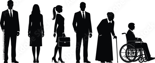 Black silhouettes of business people with disability white