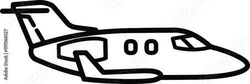 A simple line drawing of an airplane viewed from the side with clean lines and minimal details.