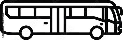 Simple black and white illustration of a modern city bus viewed from the side on a plain background