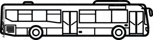Line art illustration of a bus viewed from the side, showcasing its sleek design and modern features in a simple, graphic style.