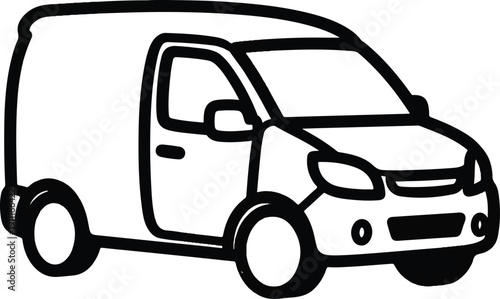 Simple black line illustration of a delivery van from a slightly angled front viewpoint