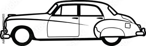 Vintage Car Illustration from Side View, Showcasing Classic Design Elements and Automotive Details in a Simple yet Elegant Line Art Style
