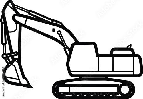Excavator machine operating in construction site with heavy machinery equipment and industrial vehicles