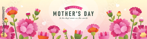 Mother's day banner design with beautiful Carnation flowers.

