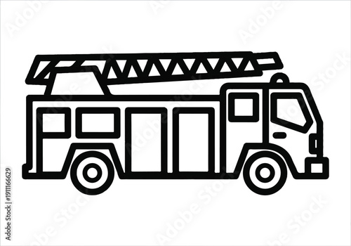 Vector illustration of a fire truck with ladder viewed from the side, showcasing emergency vehicle design and firefighting equipment