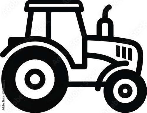 Tractor Illustration Featuring Agricultural Vehicle with Prominent Wheels and Controls in a Simple Vector Graphic Representation