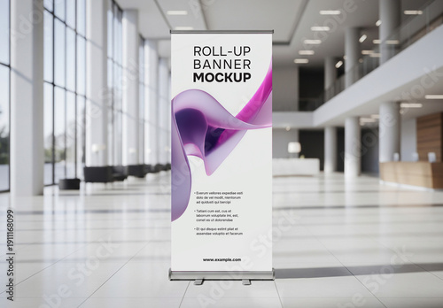 Roll-up banner mockup in business center
