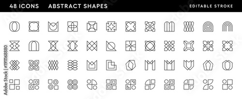 Abstract shape and symbol collection. Graphic geometric elements, different shape, figure, element, ornament and more. Editable stroke. Pixel Perfect. Grid base 32 x 32.