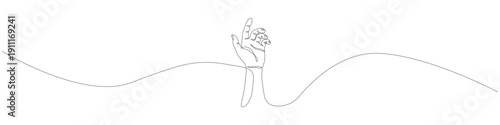 Minimalist single line illustration of a hand reaching upwards, continuous line art with an unbroken linear form and clean contour, symbolizing help, ambition, or spiritual connection.