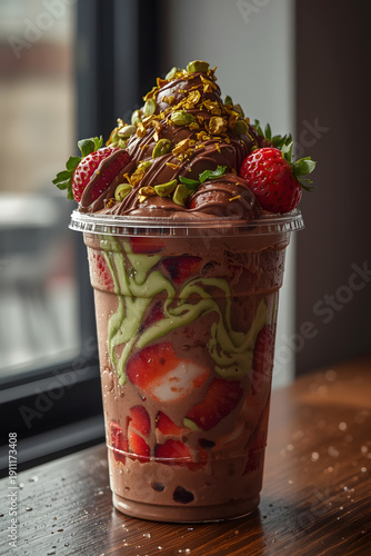 Luxury Dubai Chocolate Strawberry Dessert Cup with Pistachio Topping