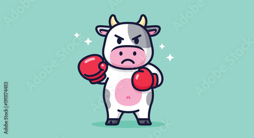 Angry Cow Boxer Cartoon Illustration.