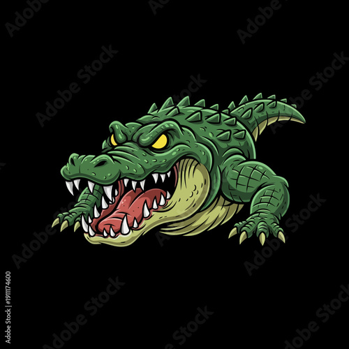 Fierce Alligator with Open Mouth and Sharp Teeth.