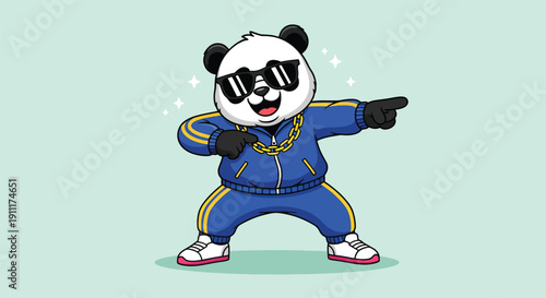 Cool Panda Wearing Sunglasses and Tracksuit Dancing.