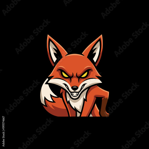 Fierce Red Fox Mascot with Intense Gaze and Dynamic Pose.