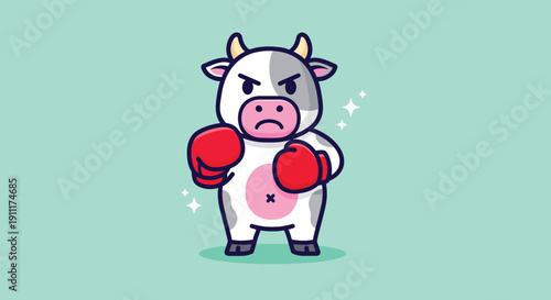Cute Angry Cow Wearing Boxing Gloves.