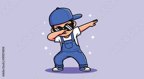 Cute Cartoon Boy Dabbing with Sunglasses and Cap.