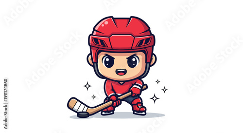 Cute cartoon ice hockey player ready for action.