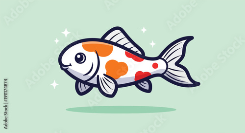 Cute Cartoon Koi Fish Swimming with Sparkling Details.