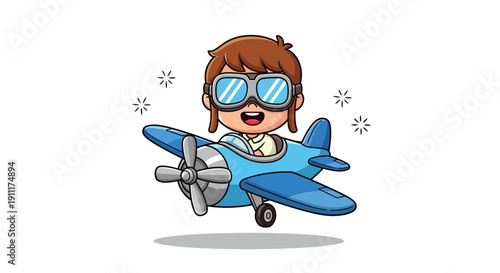 Cute Cartoon Pilot Flying an Airplane.