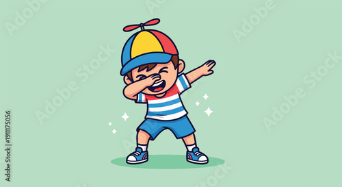 Cute Little Boy Dabbing Cartoon Vector Illustration.