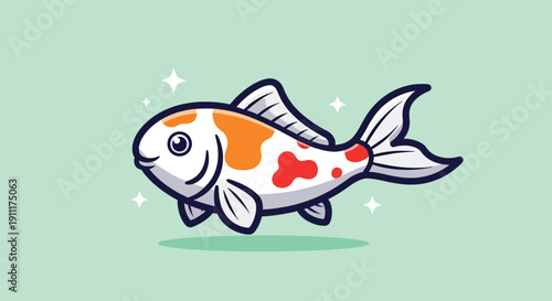 Cute Koi Fish Swimming Happily in Water.