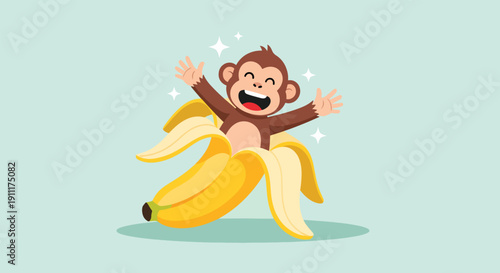 Cute Monkey Emerging From A Banana.