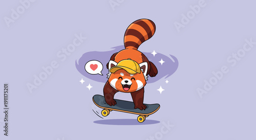 Cute Red Panda Skater with Yellow Cap.