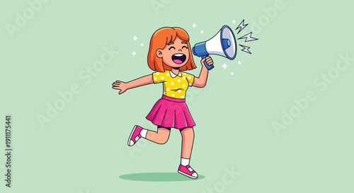 Little girl shouting with a megaphone.