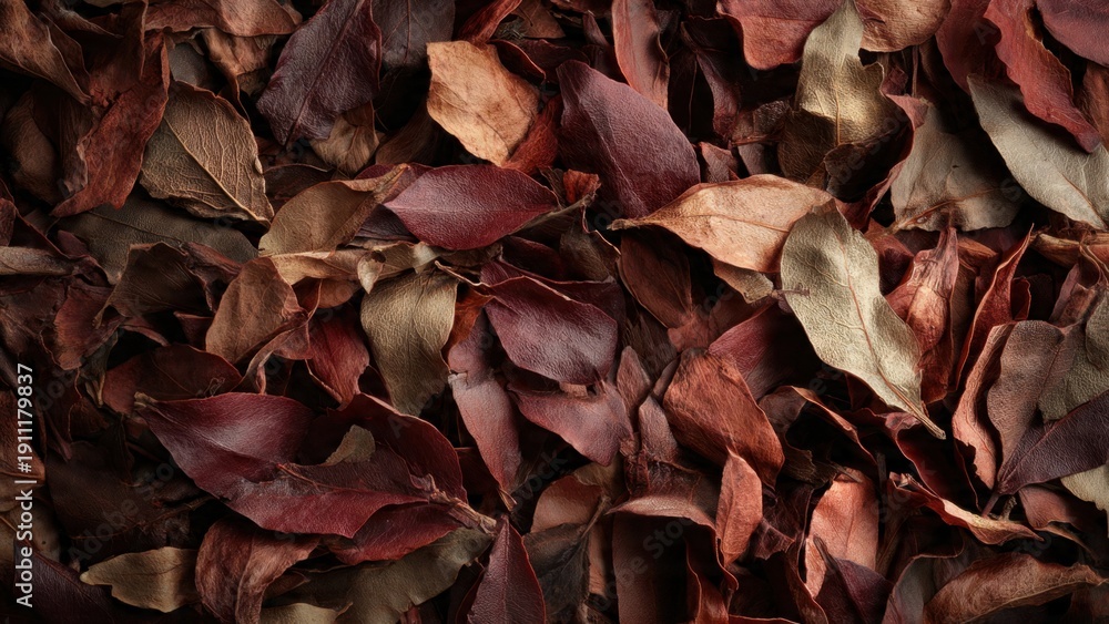 Fototapeta premium Pile of dried autumn leaves in warm tones