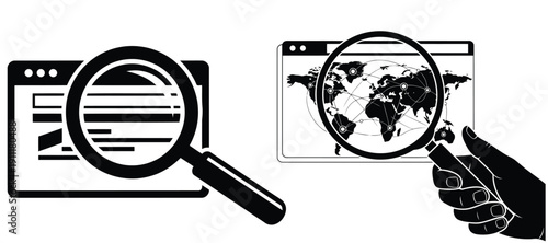 Vector silhouette magnifying glass icons for search and investigation