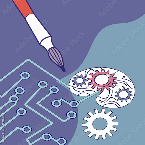 Creative engineer designing innovative technology with gears and circuit board