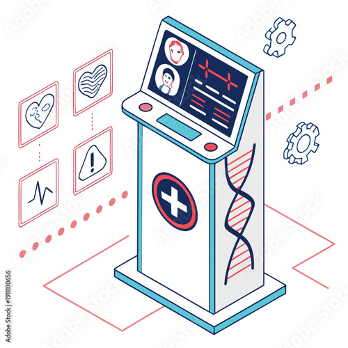 Modern telemedicine station with medical data and DNA helix design