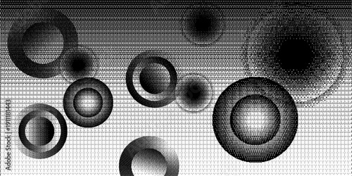 Black and white circles in bitmap effect. Black and white gradient