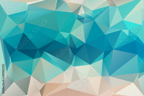 Turquoise and beige low poly landscape background. Abstract crystal texture with sharp geometric triangles for horizontal web banner or header.