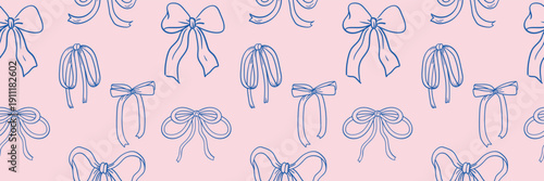 Cuadro en lienzo Coquette Cute seamless pattern with bow set