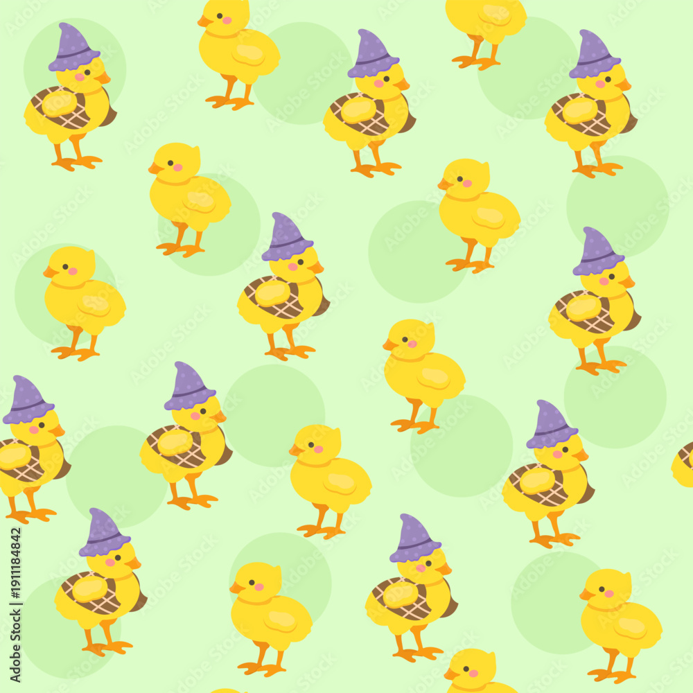 Naklejka premium Cute Easter Chick Seamless Pattern in Pastel Colors