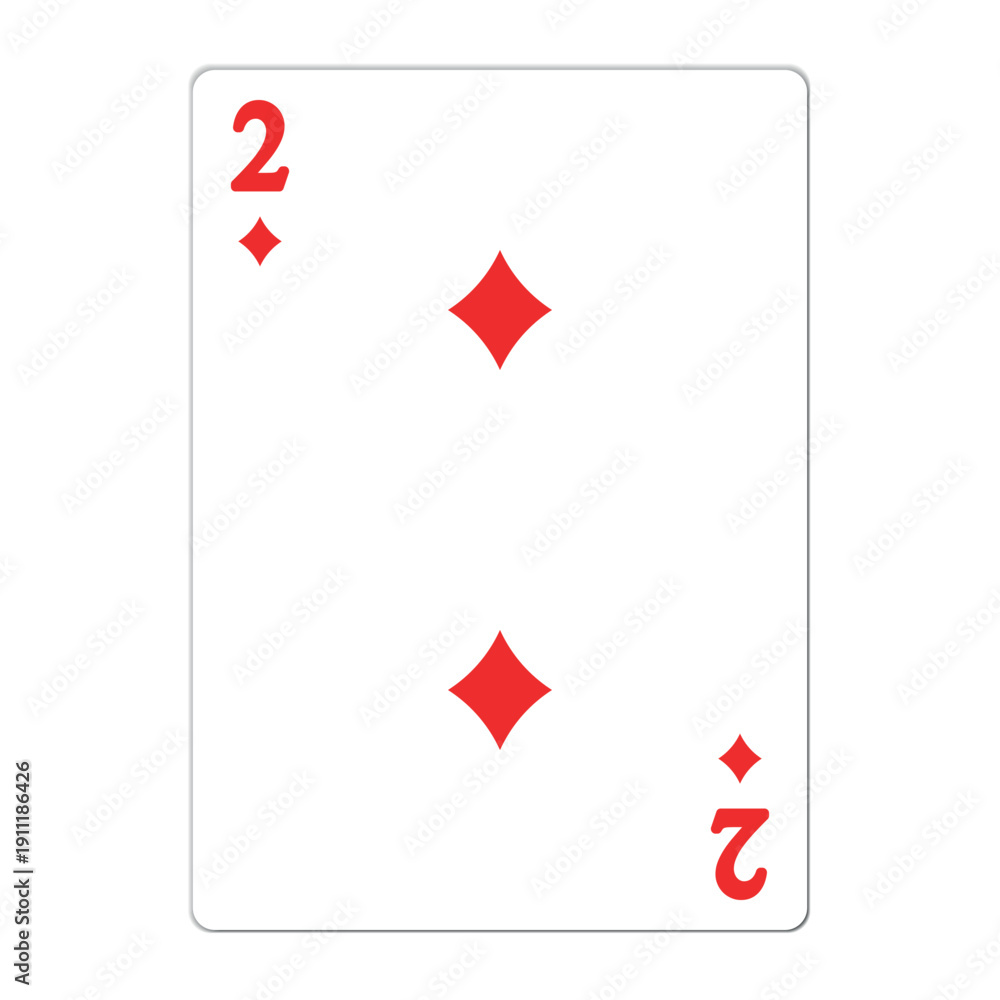 Obraz premium Two of diamonds. Playing card with golden elements. Casino icons. Pictograms representing different suits. Vector illustration. Flat design for modern visual elements.