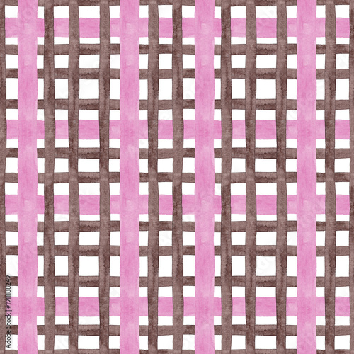 Seamless checkered pattern. Pink and brown checkered pattern in watercolor technique. A simple and easy print for pillows, tablecloths, and other fabrics. Contemporary style