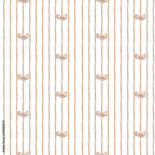 Seamless striped pattern. Subtle brown watercolor stripes and bows. A simple and straightforward print for pillows, tablecloths, and other fabrics	