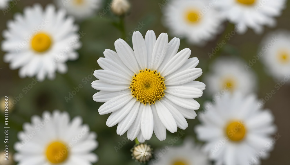 Obraz premium Close up of a daisy shows its delicate petals and bright yellow center
